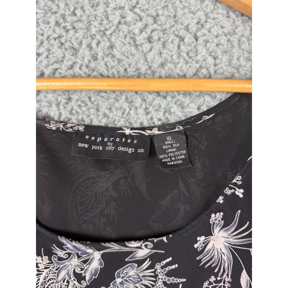 Vintage 90s Silk Tank Top | XL | Black Paisley Floral Whimsigoth Boho - Picture 3 of 4
